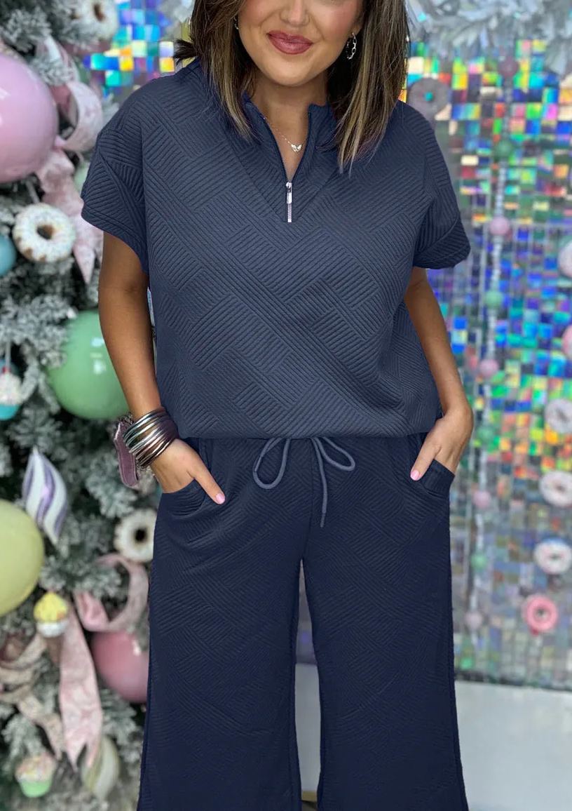 Women's Textured Loose Zip Top and Drawstring Pants Casual Set (Buy 2 Free Shipping)