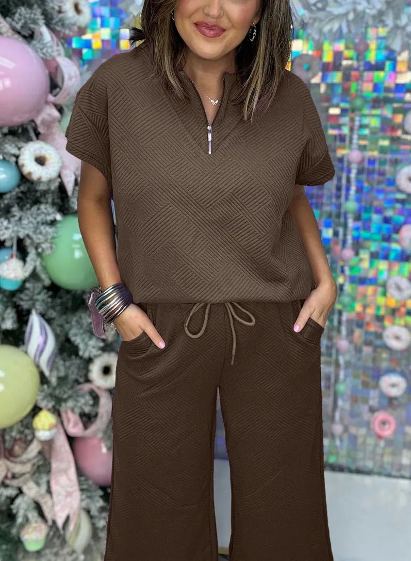 Women's Textured Loose Zip Top and Drawstring Pants Casual Set (Buy 2 Free Shipping)