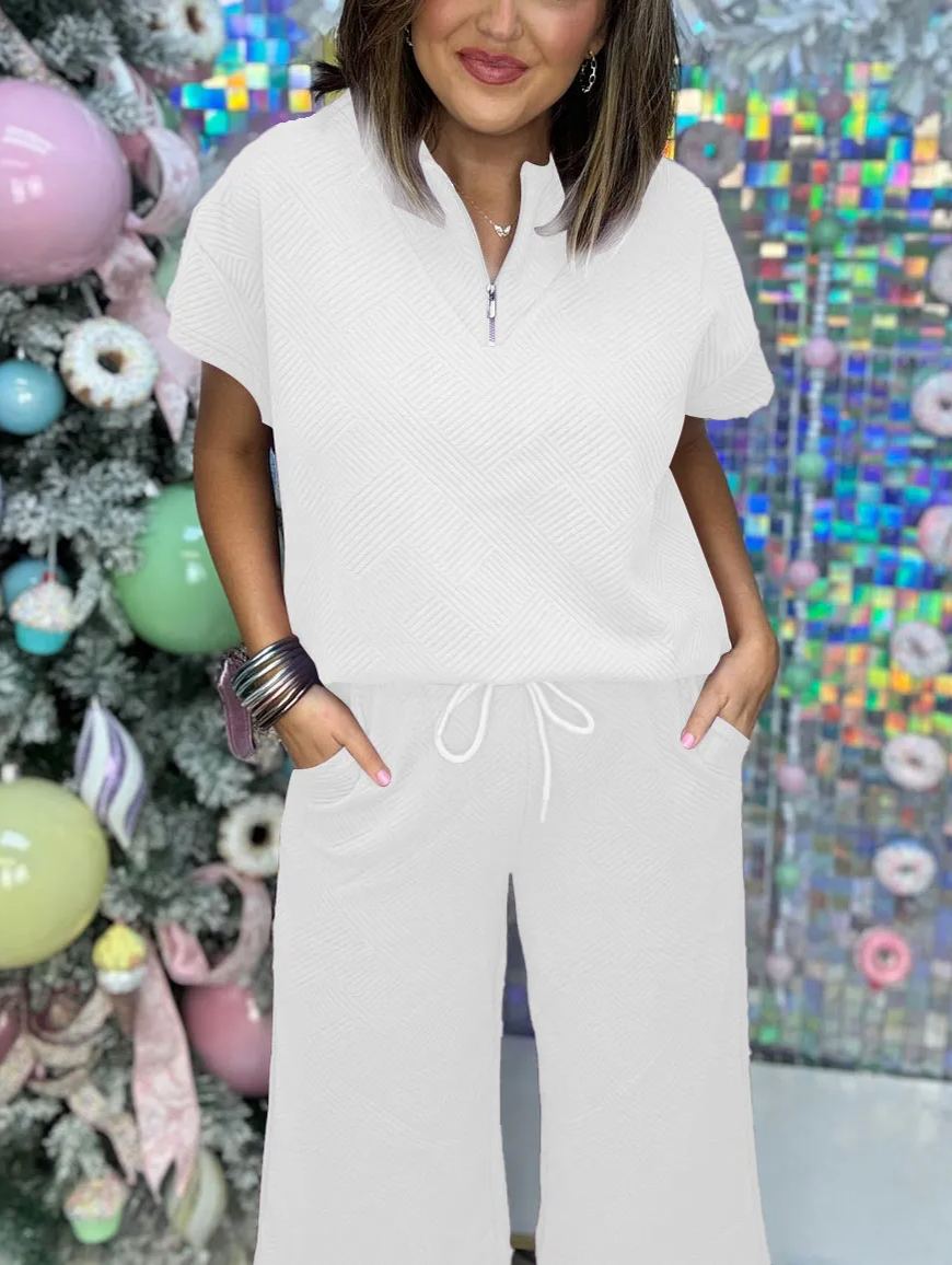 Women's Textured Loose Zip Top and Drawstring Pants Casual Set (Buy 2 Free Shipping)