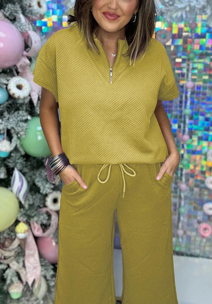 Women's Textured Loose Zip Top and Drawstring Pants Casual Set (Buy 2 Free Shipping)