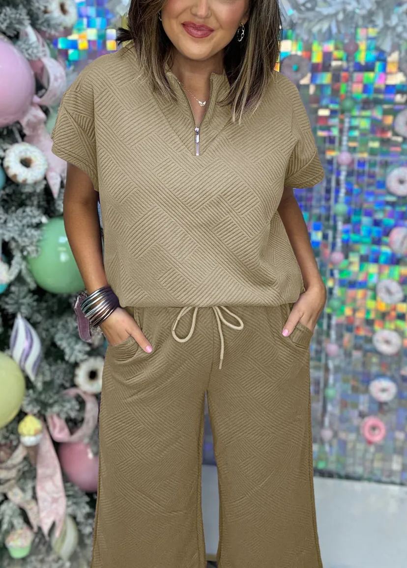 Women's Textured Loose Zip Top and Drawstring Pants Casual Set (Buy 2 Free Shipping)