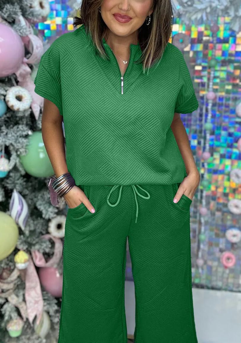 Women's Textured Loose Zip Top and Drawstring Pants Casual Set (Buy 2 Free Shipping)