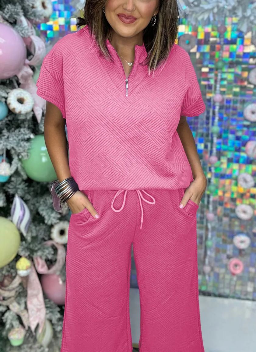 Women's Textured Loose Zip Top and Drawstring Pants Casual Set (Buy 2 Free Shipping)