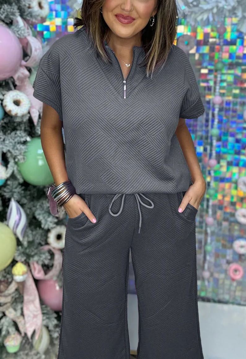Women's Textured Loose Zip Top and Drawstring Pants Casual Set (Buy 2 Free Shipping)