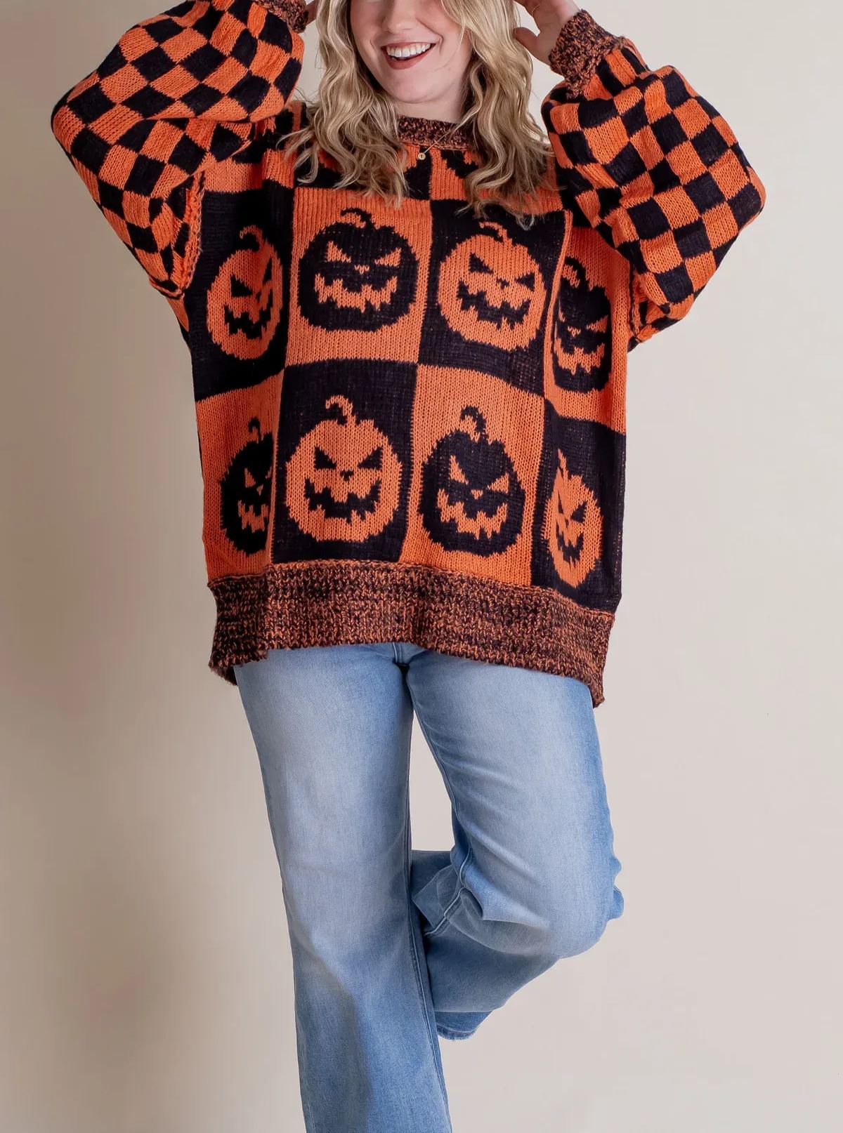 2024 Halloween Checkered Sweater-SPOOKY SEASON