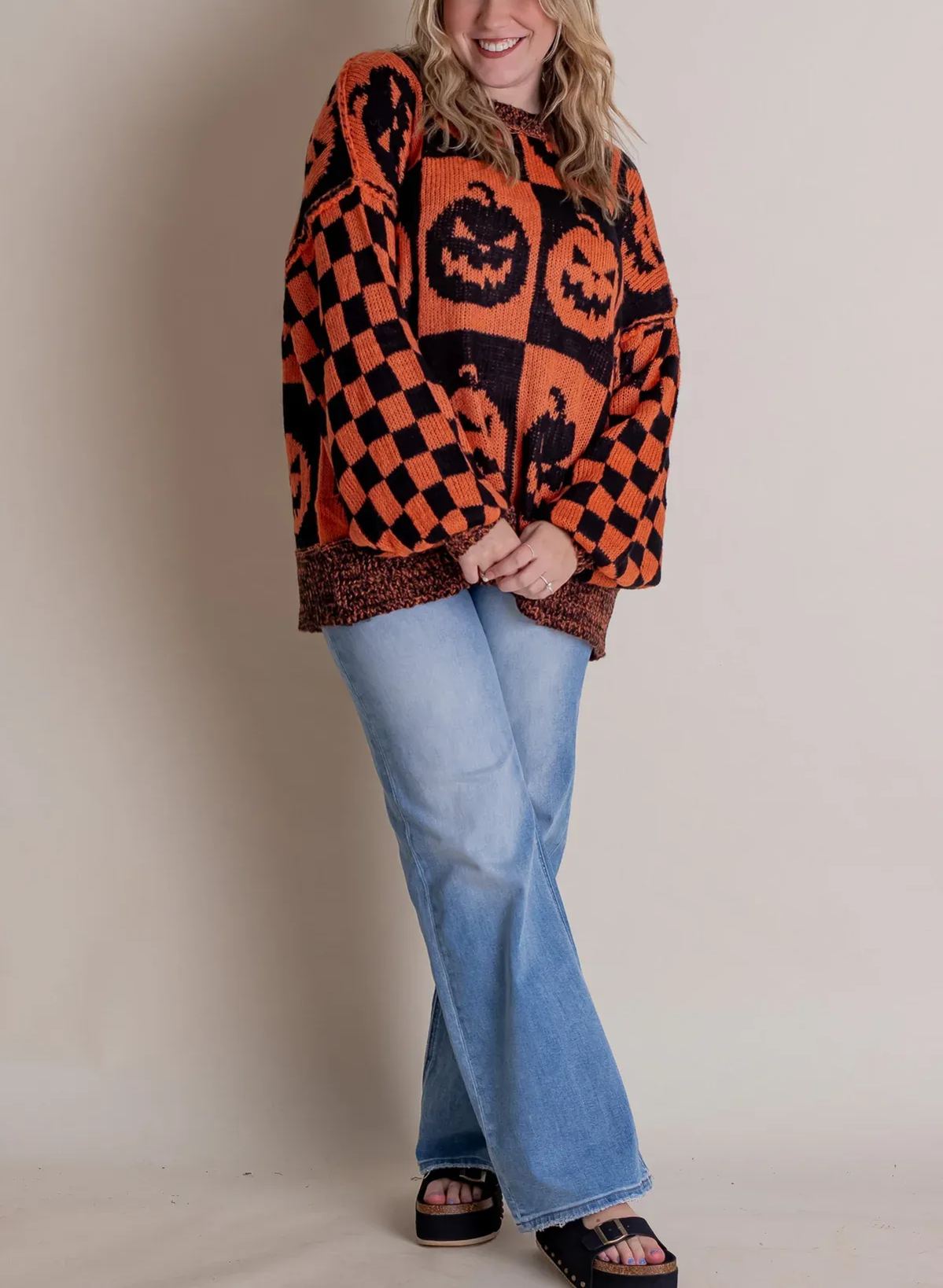 2024 Halloween Checkered Sweater-SPOOKY SEASON