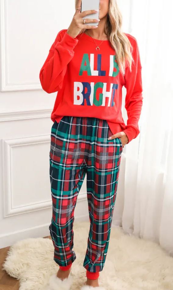 🎁Ladies New Plaid Letter Pajamas Set