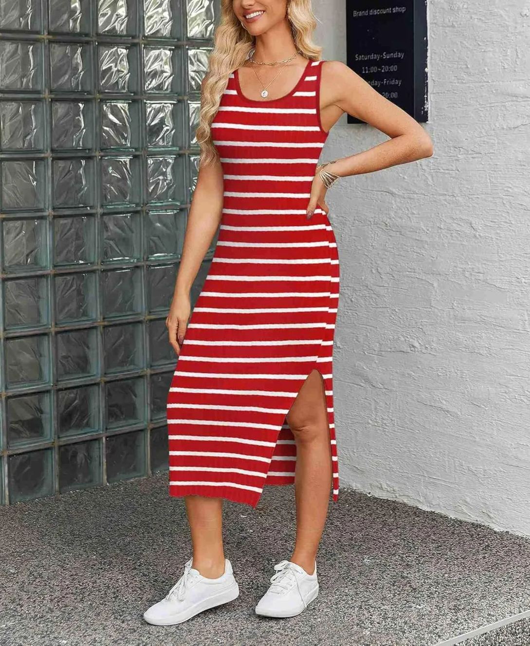💎 Casual Striped Knit Side Slit Dress