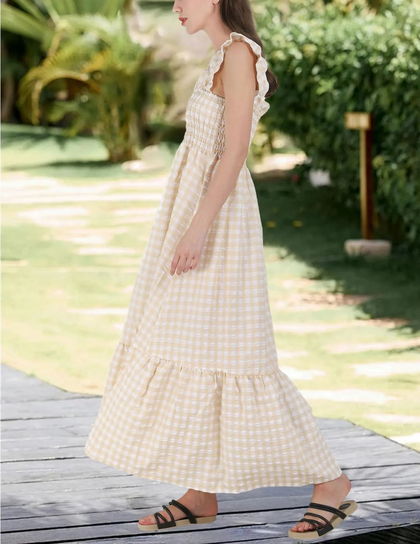 ✨Retro Plaid Smocked Spaghetti Strap Flounce Dress (Buy 2 Free Shipping)