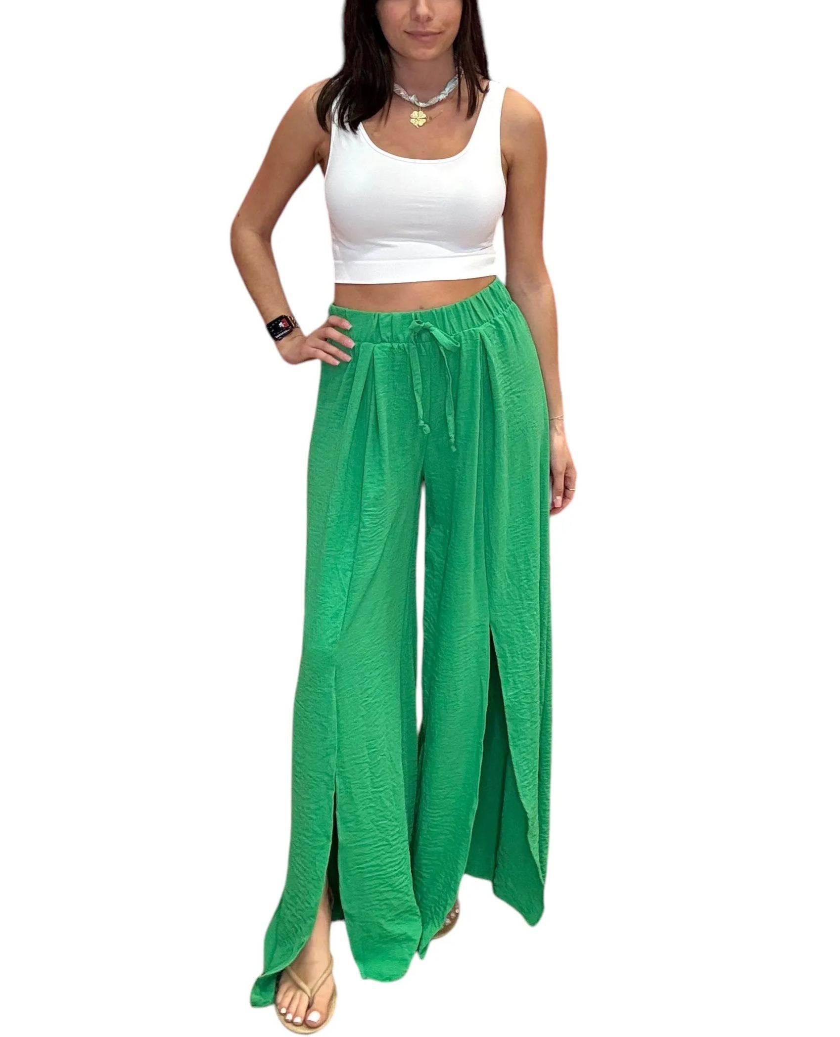 Women's Dressy Stretch High Waisted Split Wide Leg Pant