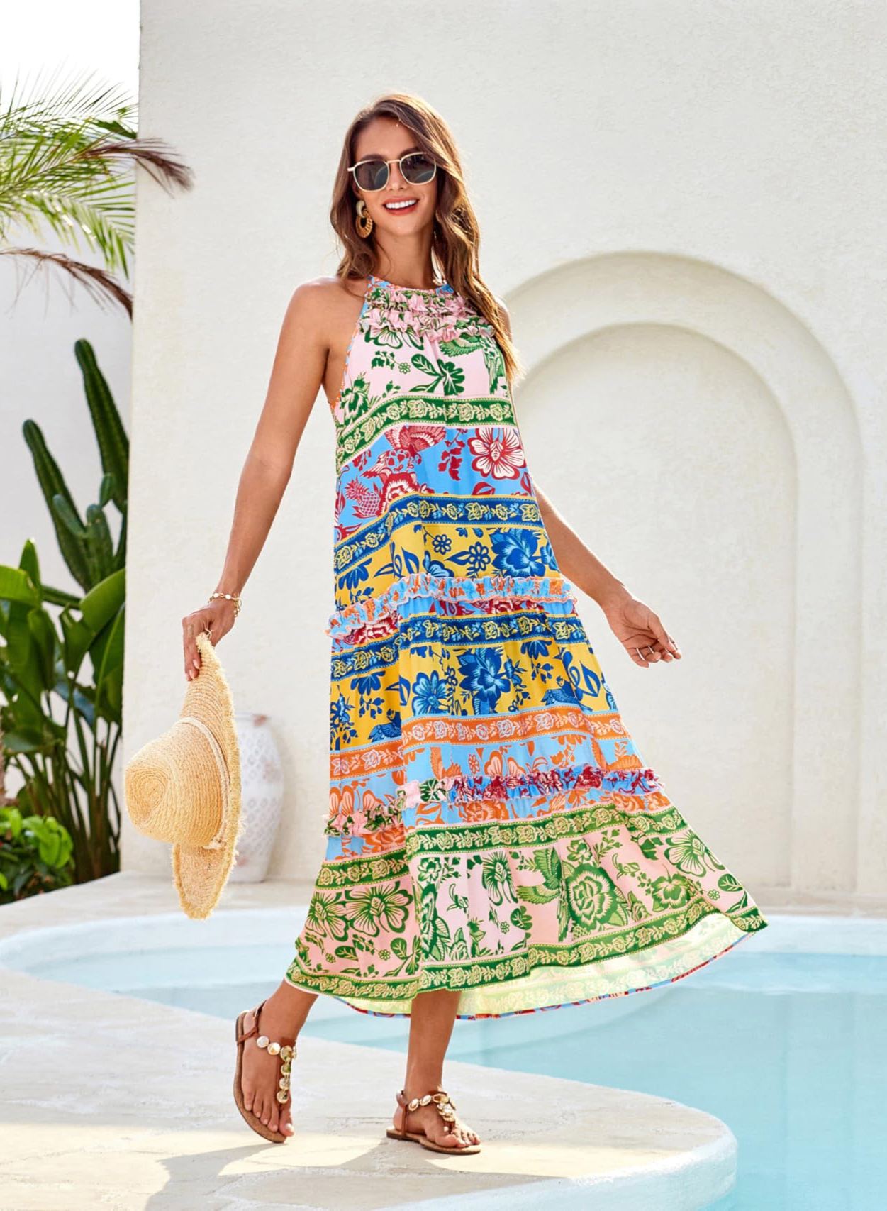  Women's Halter Neck Floral Print Boho Dress (Buy 2 Free Shipping)