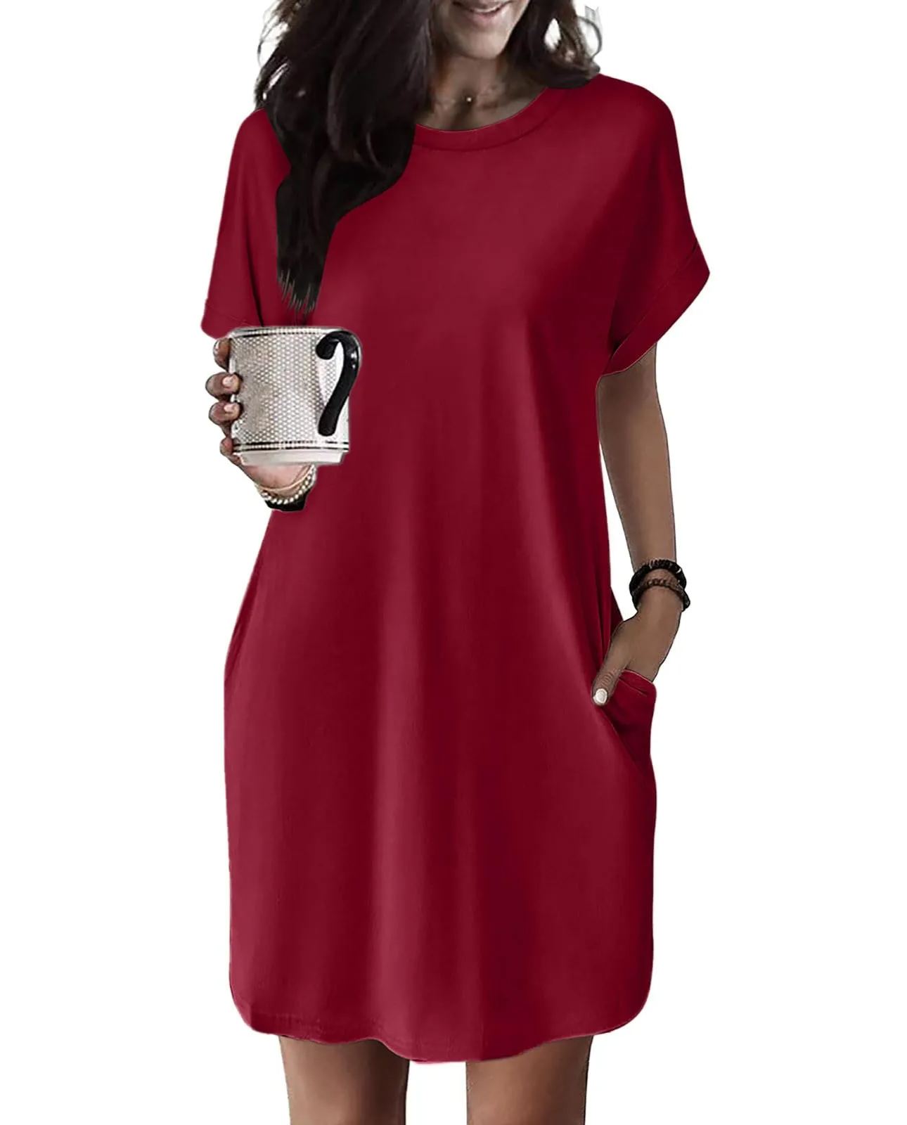 ✨Women's Loose Short Sleeve T-Shirt Dress with Pockets (Buy 2 Free Shipping)