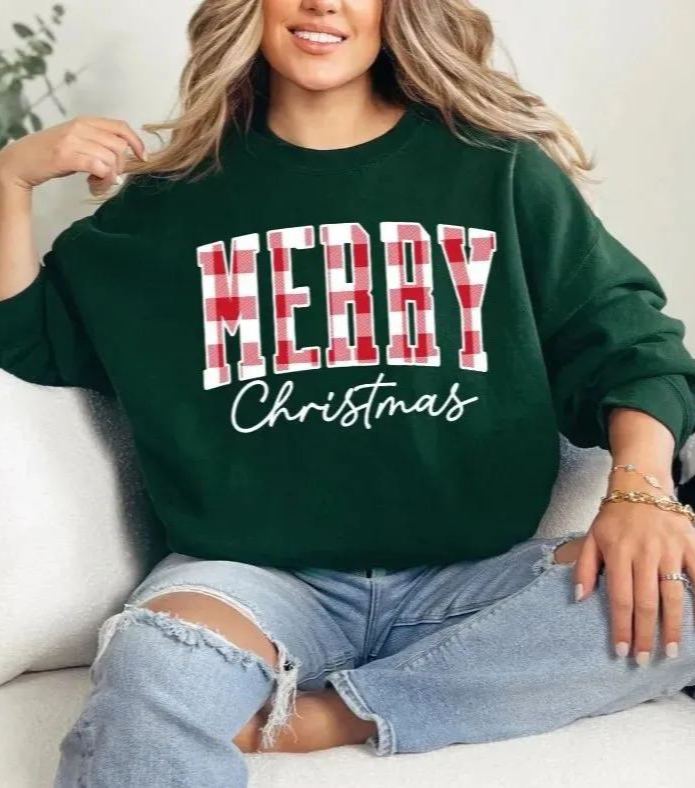 ✨“Merry Christmas” Plaid Graphic Sweatshirt