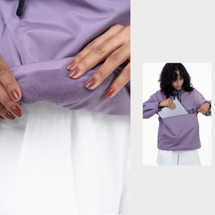 Fleece-lined Waterproof Hooded Raincoat With Kangaroo Pocket (Buy 2 Free Shipping) 