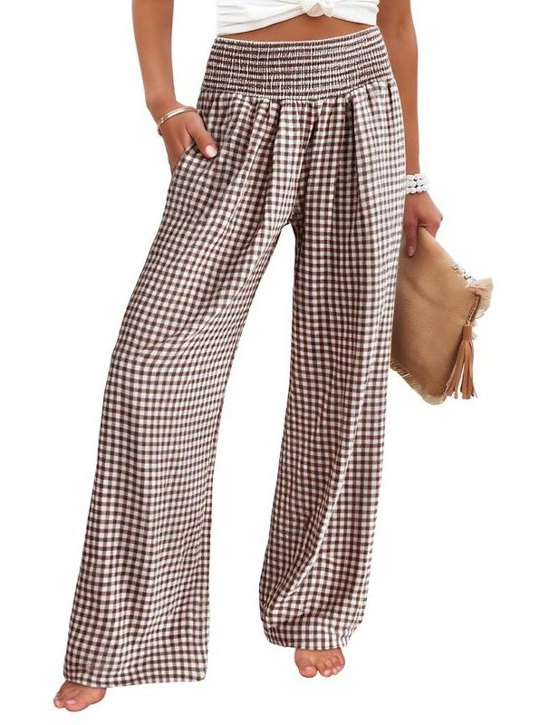 Women's High Waisted Gingham Palazzo Pants (Buy 2 Free Shipping)