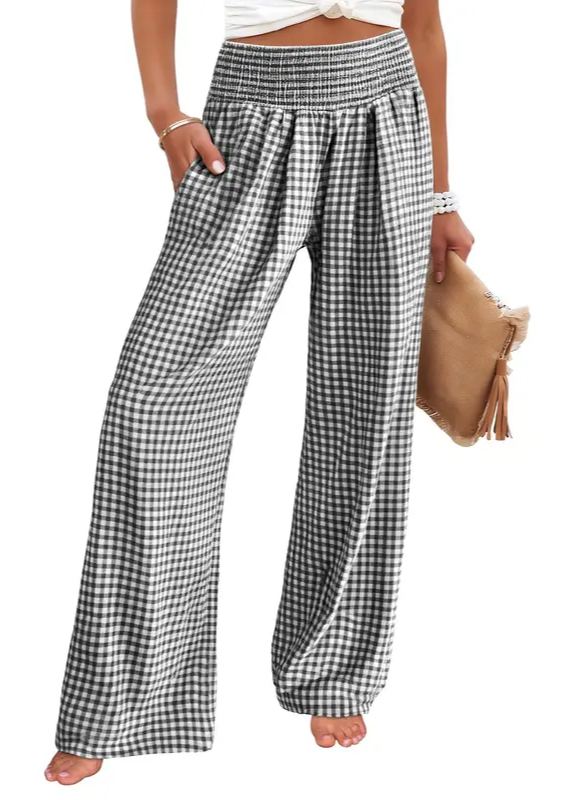 Women's High Waisted Gingham Palazzo Pants (Buy 2 Free Shipping)