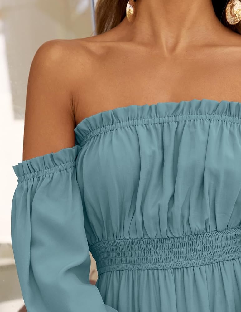 Women's Sexy Off Shoulder Side Split Flowy Maxi Dress (Buy 2 Free Shipping)