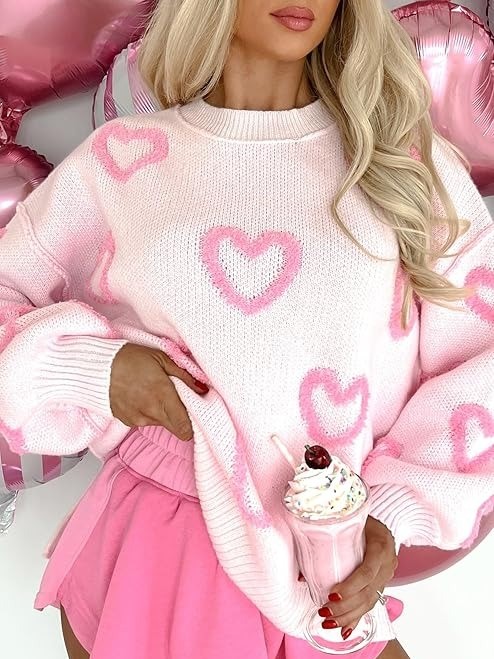 Valentine Love Heart Print Cute Graphi Sweater