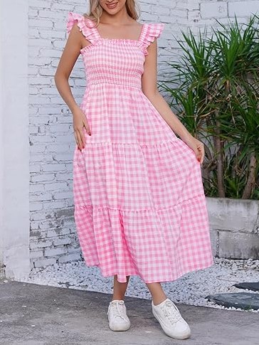 Women's Retro Plaid Smocked Flounce Long Dress (Buy 2 Free Shipping)