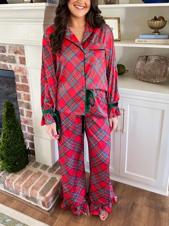 Women‘s Christmas Bow-Tie Plaid Pajamas