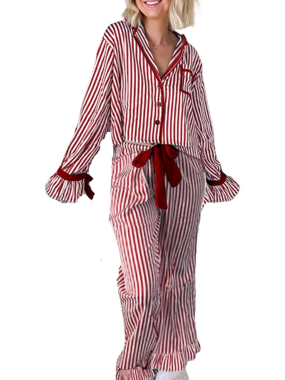 Women's Christmas Striped Pajama Set