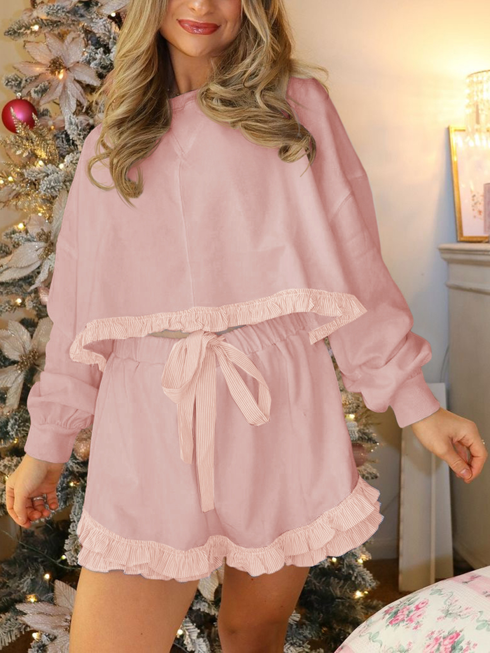 Women's Ruffle Color Block 2 Piece Set (Buy 2 Free Shipping)