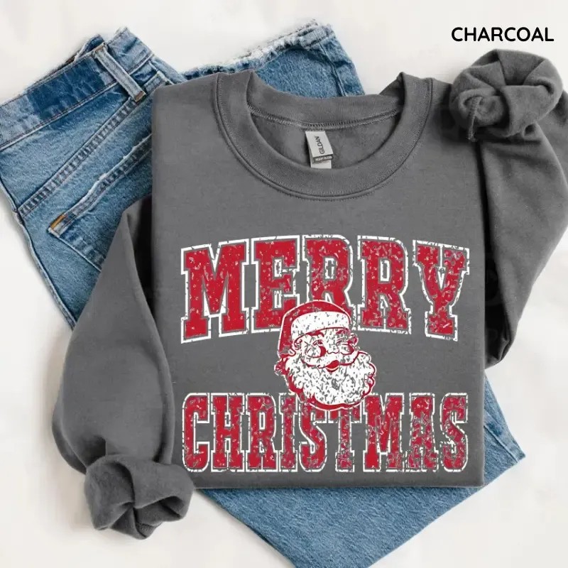 Vintage Distressed Merry Christmas Santa Sweatshirt (Buy 2 Free Shipping) 