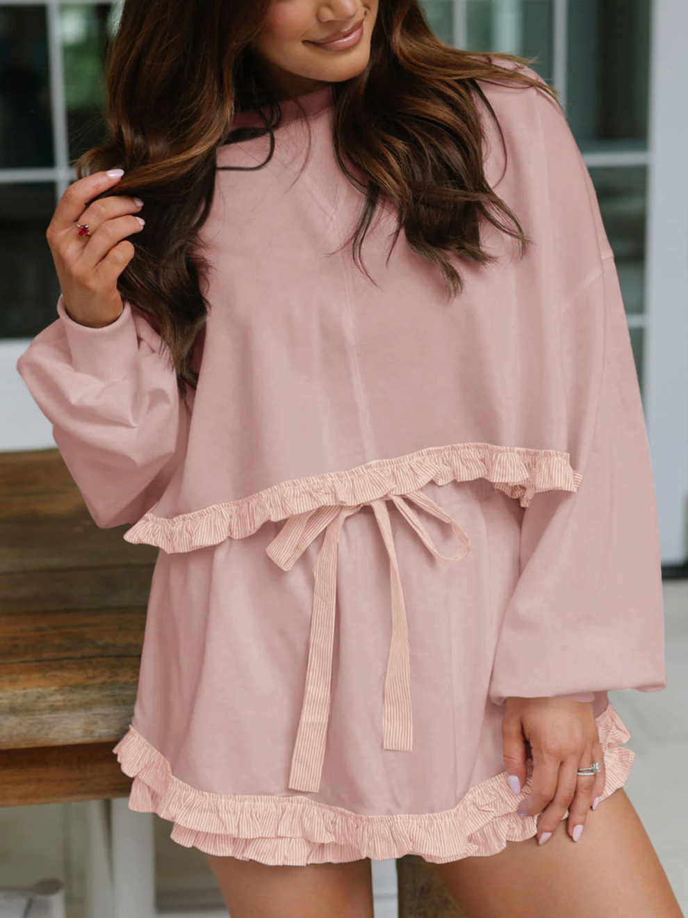 Women's Ruffle Color Block 2 Piece Set (Buy 2 Free Shipping)