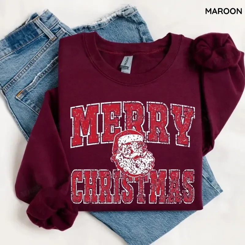 Vintage Distressed Merry Christmas Santa Sweatshirt (Buy 2 Free Shipping) 