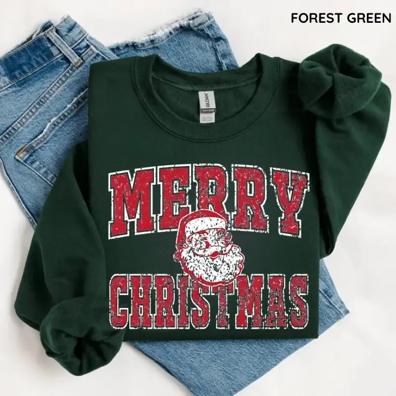 Vintage Distressed Merry Christmas Santa Sweatshirt (Buy 2 Free Shipping) 