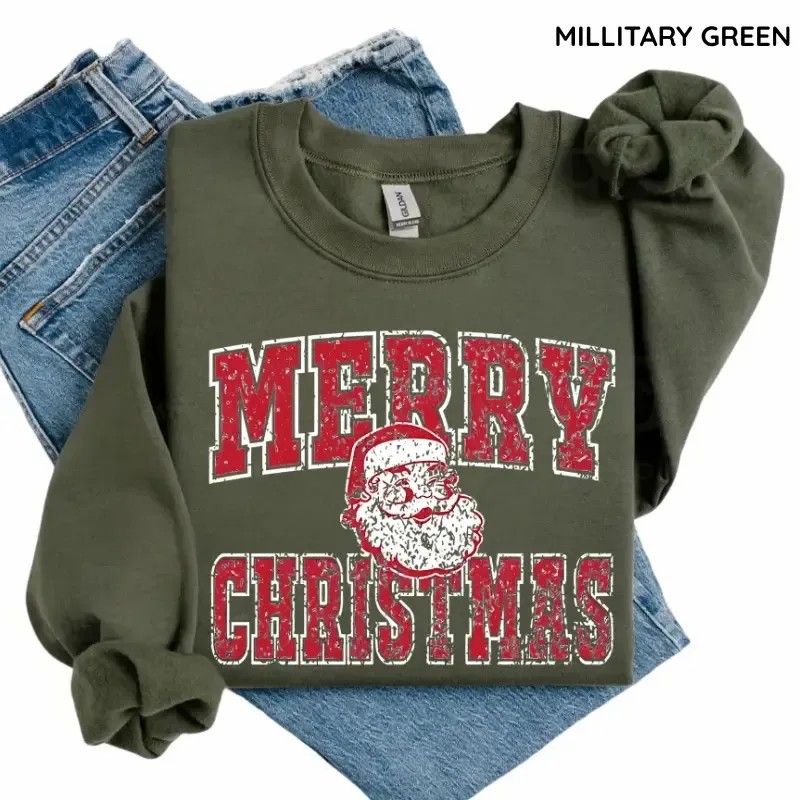 Vintage Distressed Merry Christmas Santa Sweatshirt (Buy 2 Free Shipping) 