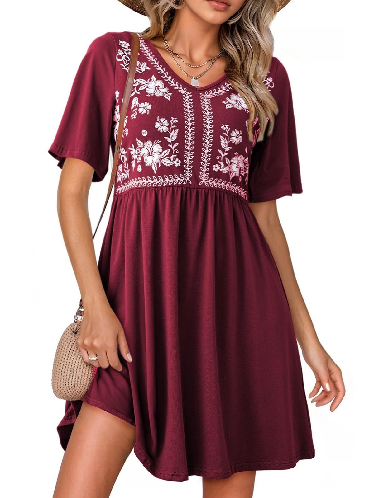 Women's Bohemian V-neck Floral Dress
