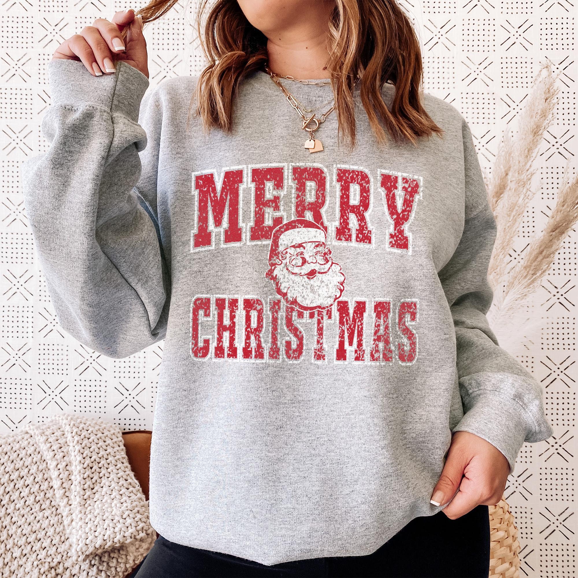 Vintage Distressed Merry Christmas Santa Sweatshirt (Buy 2 Free Shipping) 