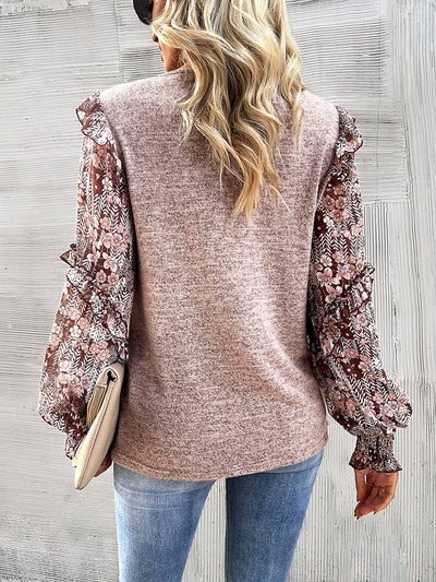 Women's Floral Sleeve Patchwork Knit Top