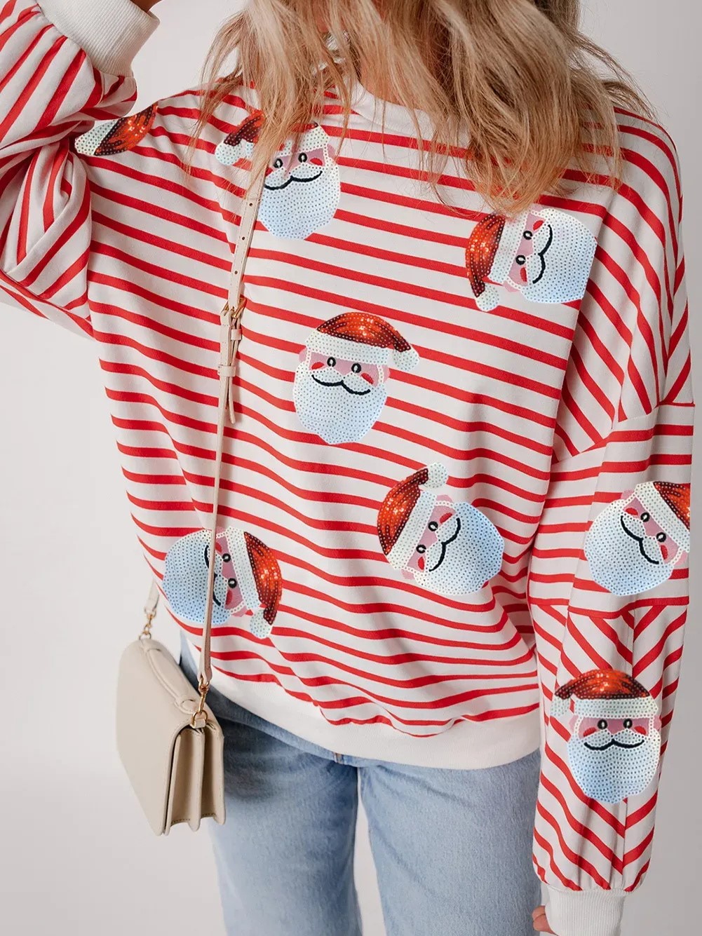 Women's Striped Santa Sequined Sweatshirt