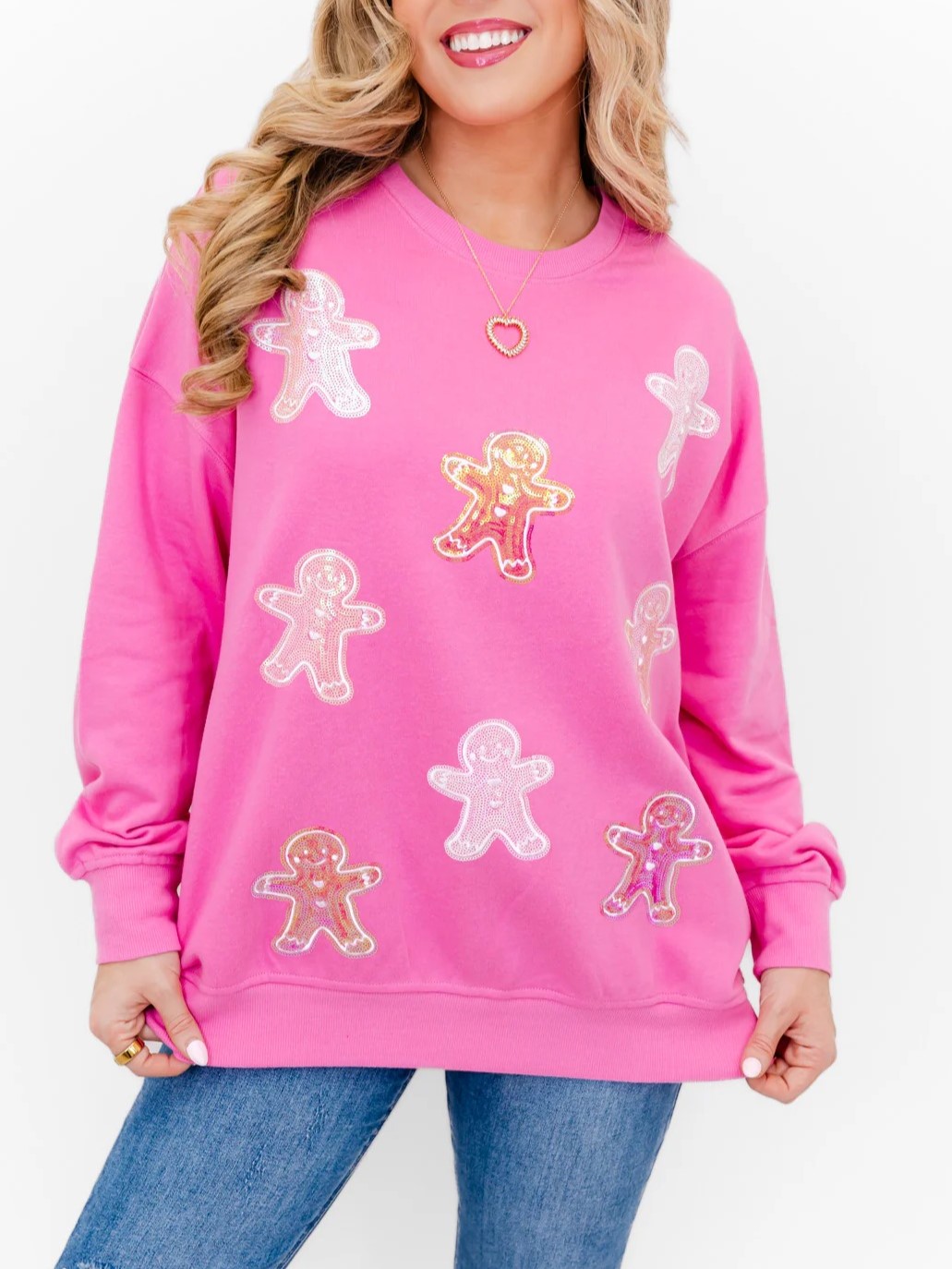 Women's Christmas Sparkly Gingerbread Man Sequin Sweatshirt