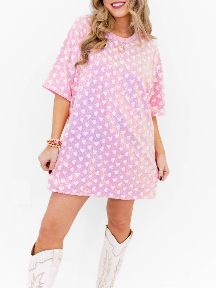 Women's Heart Sequins T-Shirt Dress (Buy 2 Free Shipping)