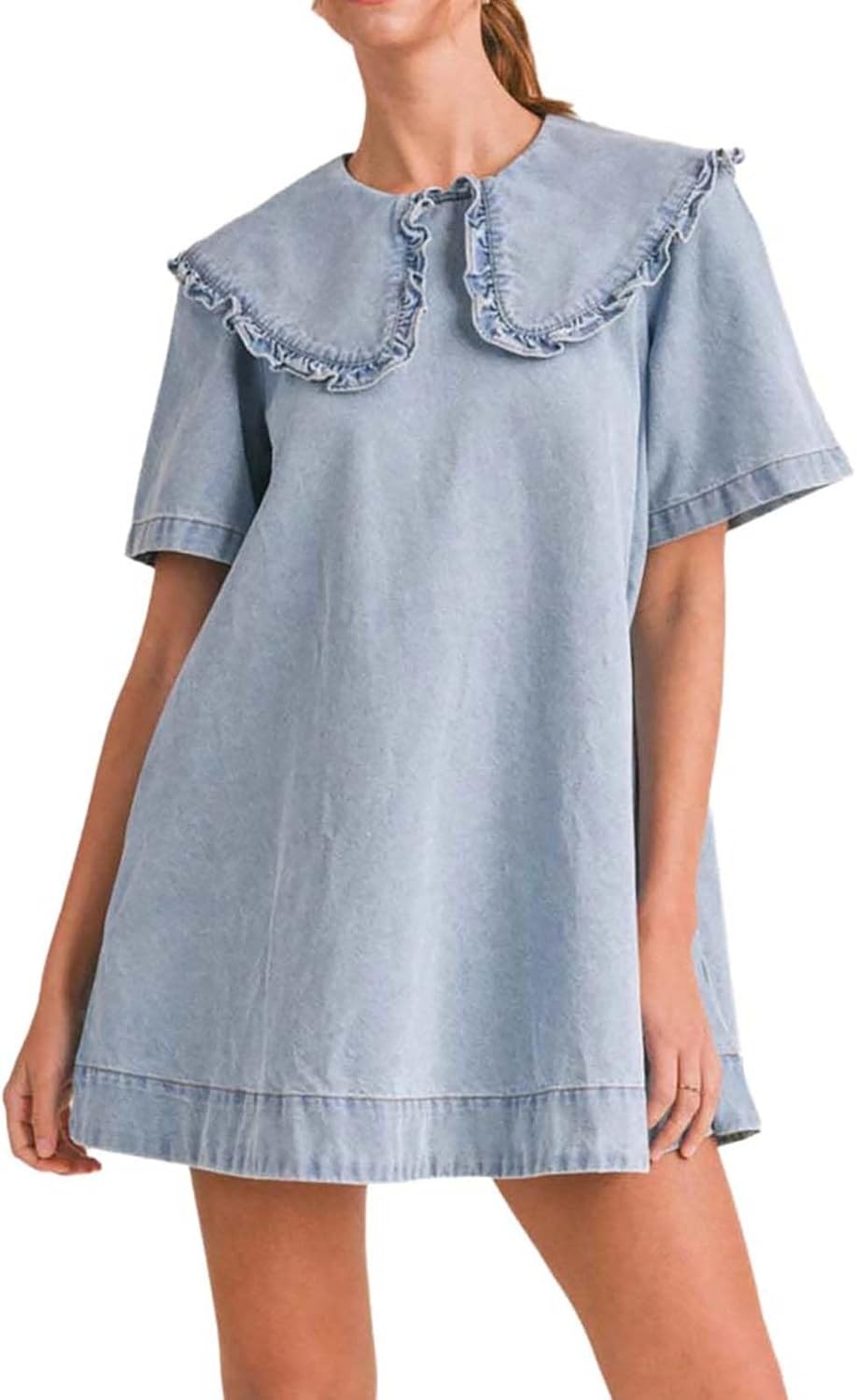 Women's Casual Ruffle Lapel Babydoll Denim Dress (Buy 2 Free Shipping)