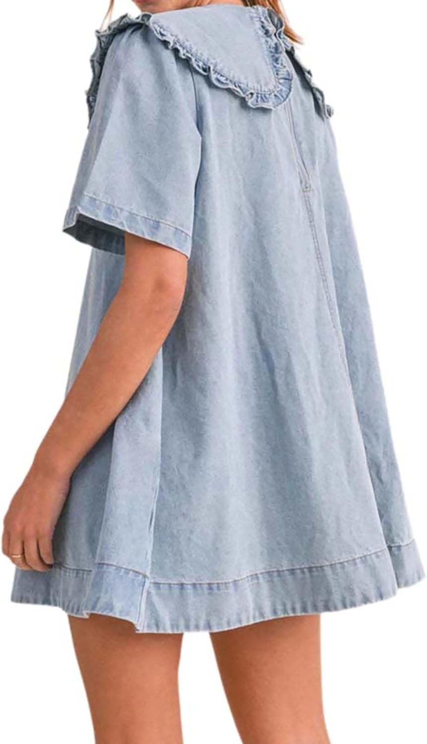 Women's Casual Ruffle Lapel Babydoll Denim Dress (Buy 2 Free Shipping)