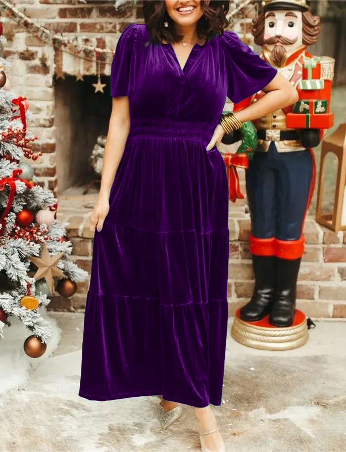 2023 Black Friday Sale 80 OFF Velvet Tiered Maxi Dress (Buy 2 Free