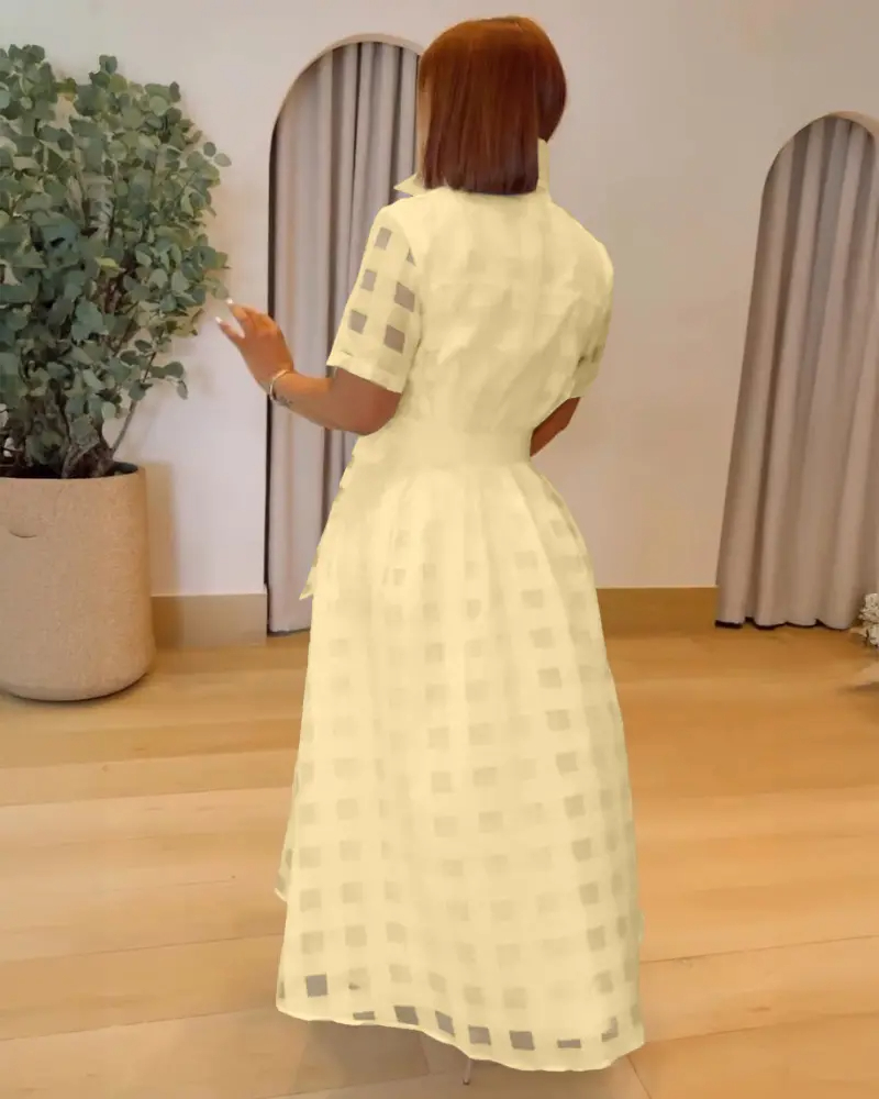 ✨Women's Button Plaid Mesh Bow Waist Shirt Maxi Dress (Buy 2 Free Shipping)