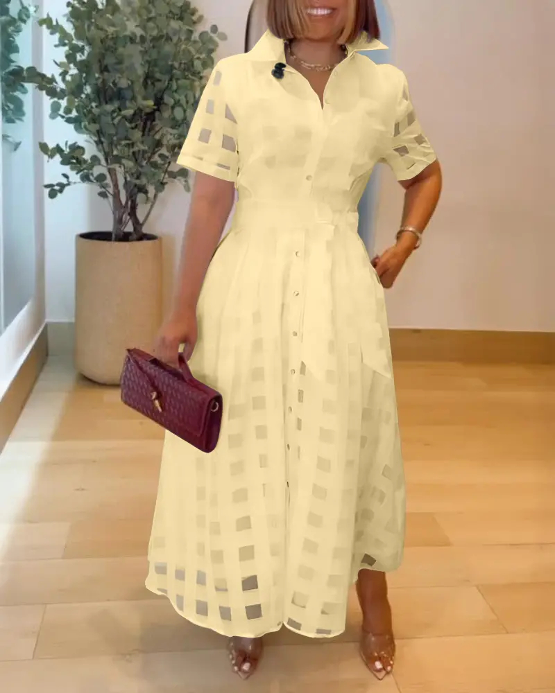 ✨Women's Button Plaid Mesh Bow Waist Shirt Maxi Dress (Buy 2 Free Shipping)