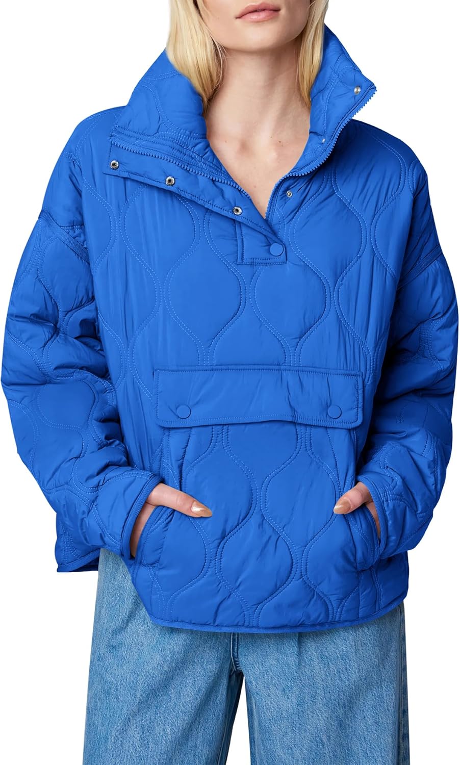 Women's Quilted Lightweight Puffer Jacket Long Sleeve Half Zip Up Coat with Pocket