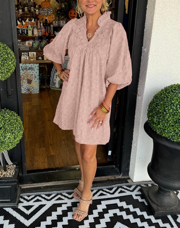 Women's Puff Sleeve Leaf Print Dress (Buy 2 Free Shipping)