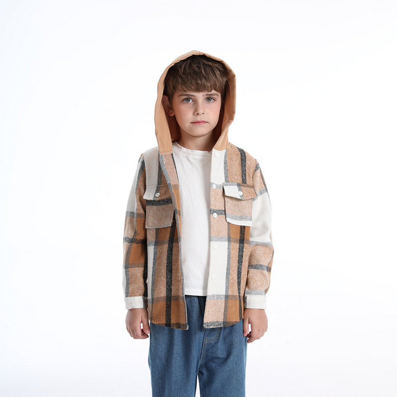 Personalized Leather Patch Kids Hooded Plaid Flannel Jacket(Buy 2 Free Shipping)