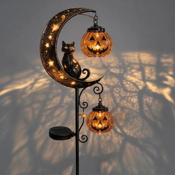 👻 Solar Halloween Garden Stake Light with Black Cat & Pumpkin