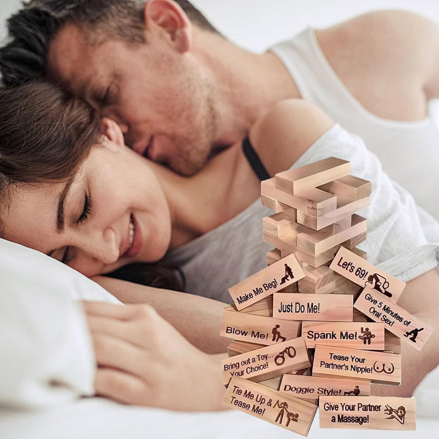 Lust Tower Game- 48Pcs Super Naughty Block Tower for Couples Adults, Valentine T