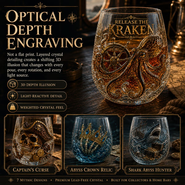 🌊 Release The Kraken Pirate Glass Collection | 7-Piece Legendary Ocean Treasure Crystal Set for Whiskey Lovers & Home Bar Collectors ⚓✨