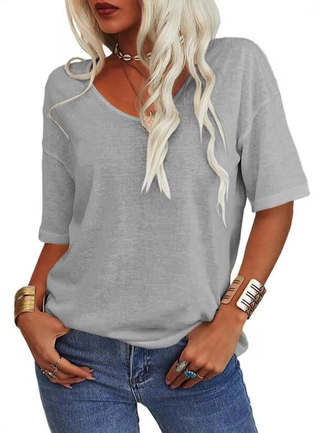 Women's Solid Color V-Neck T-shirt