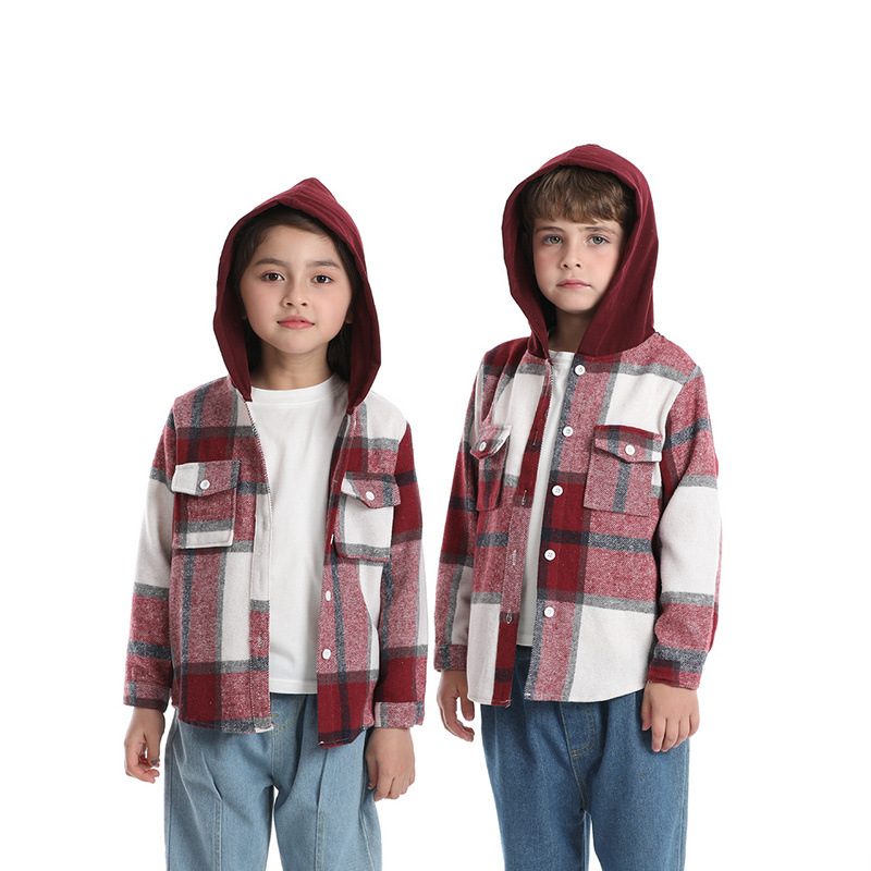 Personalized Leather Patch Kids Hooded Plaid Flannel Jacket(Buy 2 Free Shipping)